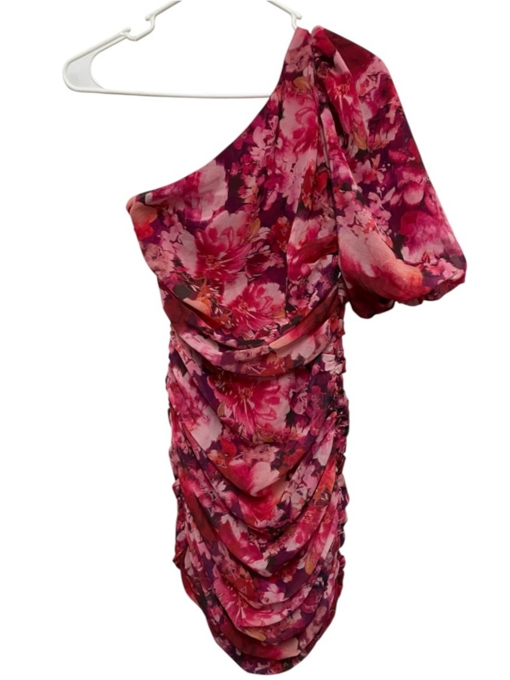 Show po Jilliane floral one shoulder sleeve dress fuschia frenzy NEW